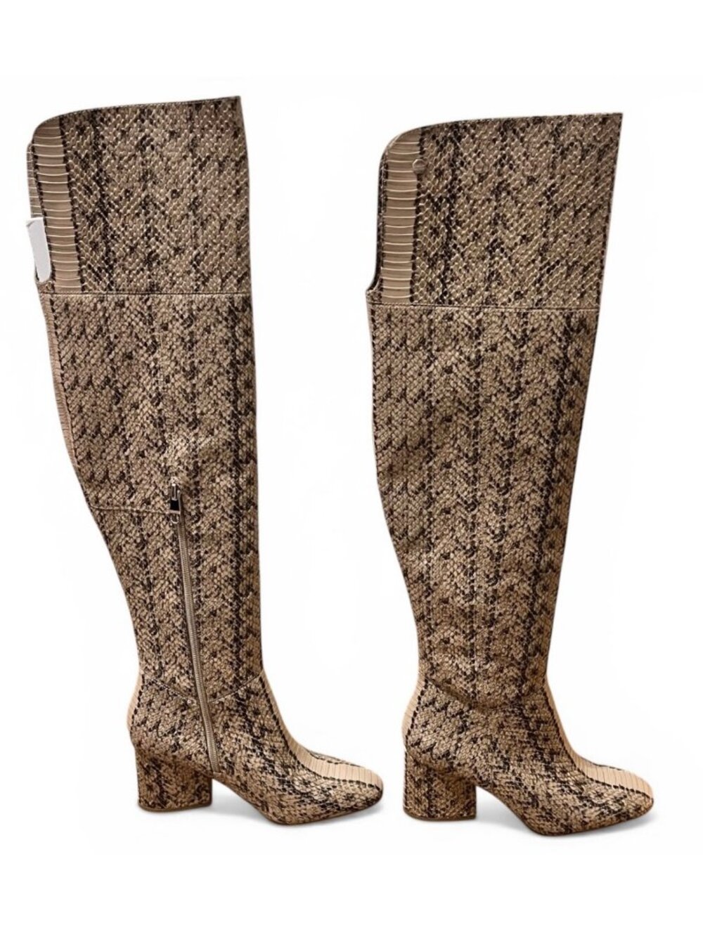Louise Et Cie Over The-Knee Snake Print Leather Boots 7.5M Block Heel